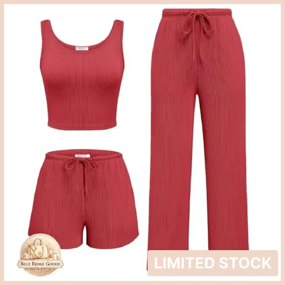 Ribbed Lounge Set Crop Top Shorts Pants Soft Pajama Y2K Chic Vacation Outfits